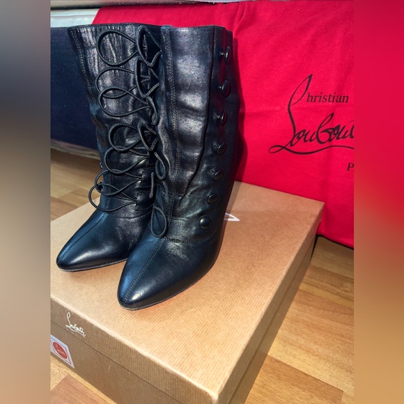 Christian Louboutin French Tutu Button Black Leather Booties Size 36, US 6, USED - Picture 4 of 16